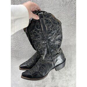 J.B. DILLON Women’s 9 B Black Embroidered Snake Inlay Goat Leather Cowboy Boots